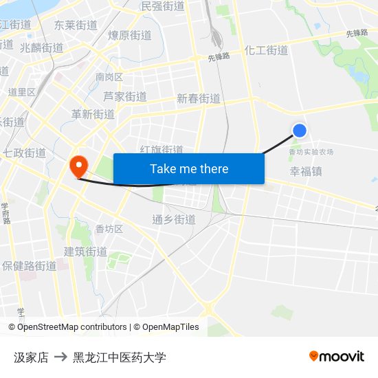 汲家店 to 黑龙江中医药大学 map