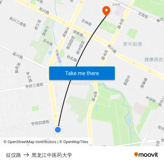 征仪路 to 黑龙江中医药大学 map