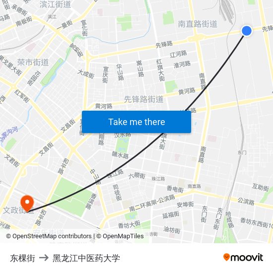 东棵街 to 黑龙江中医药大学 map
