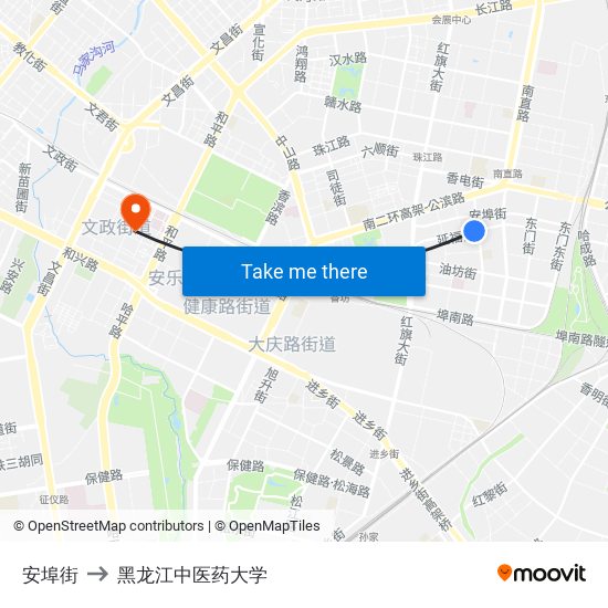 安埠街 to 黑龙江中医药大学 map