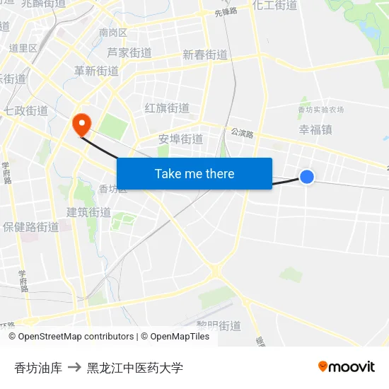 香坊油库 to 黑龙江中医药大学 map