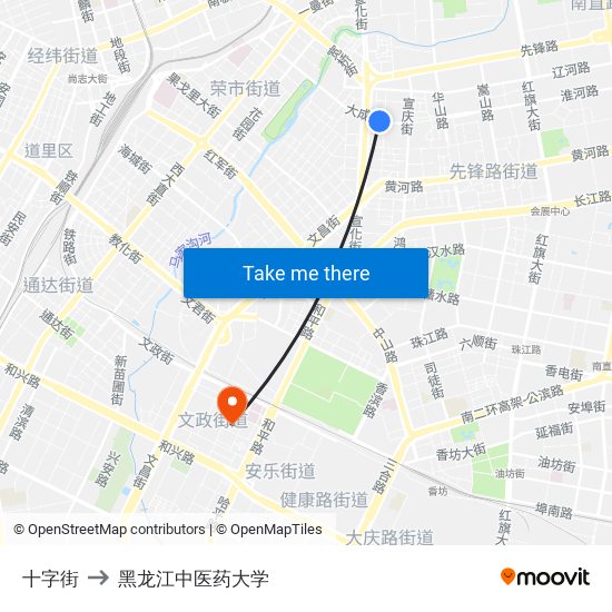 十字街 to 黑龙江中医药大学 map