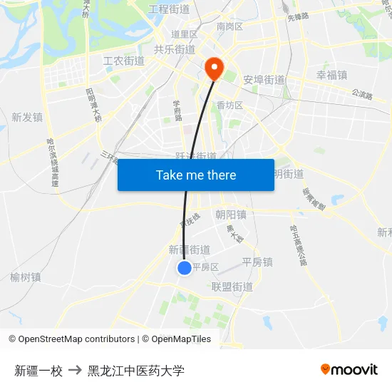 新疆一校 to 黑龙江中医药大学 map