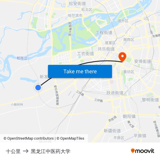 十公里 to 黑龙江中医药大学 map