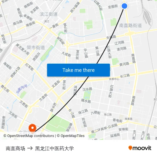 南直商场 to 黑龙江中医药大学 map