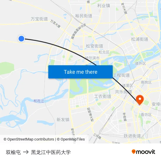 双榆屯 to 黑龙江中医药大学 map