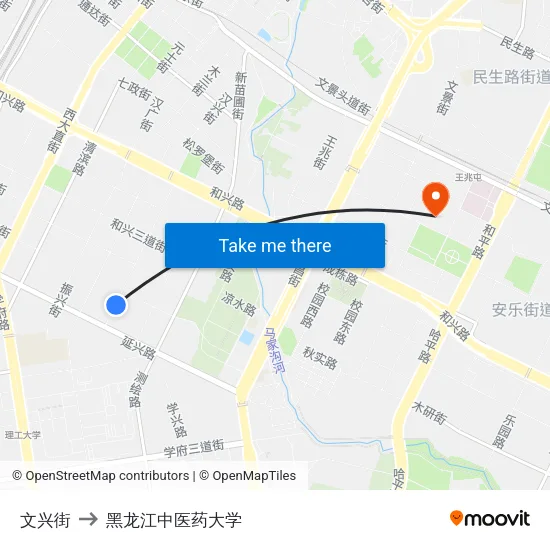 文兴街 to 黑龙江中医药大学 map