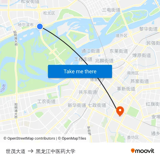 世茂大道 to 黑龙江中医药大学 map