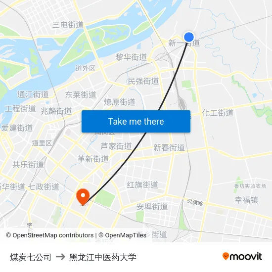煤炭七公司 to 黑龙江中医药大学 map