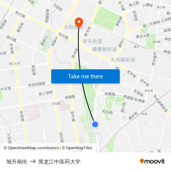 旭升南街 to 黑龙江中医药大学 map