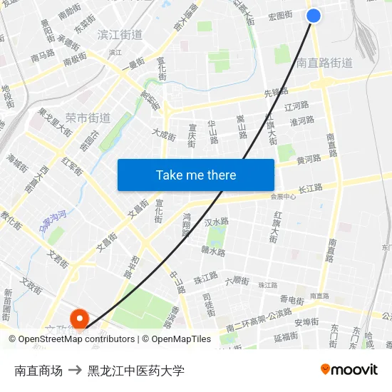 南直商场 to 黑龙江中医药大学 map