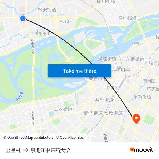 金星村 to 黑龙江中医药大学 map