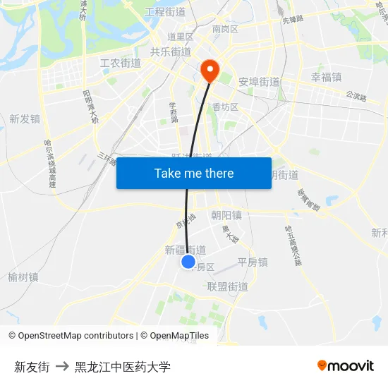 新友街 to 黑龙江中医药大学 map