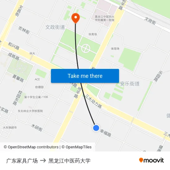 广东家具广场 to 黑龙江中医药大学 map