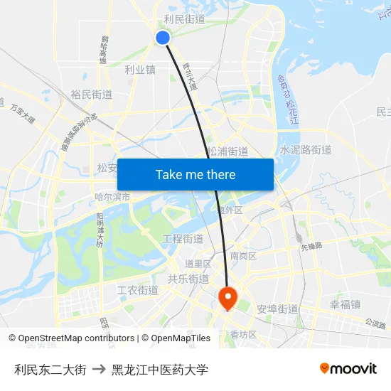 利民东二大街 to 黑龙江中医药大学 map