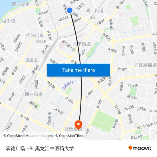 承德广场 to 黑龙江中医药大学 map