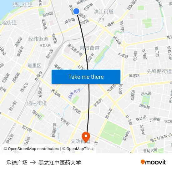 承德广场 to 黑龙江中医药大学 map