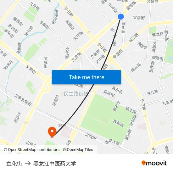 宣化街 to 黑龙江中医药大学 map