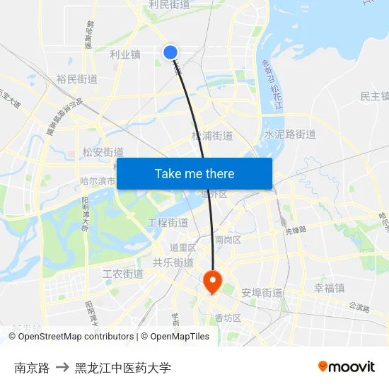 南京路 to 黑龙江中医药大学 map