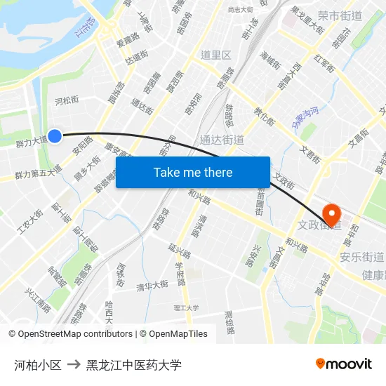 河柏小区 to 黑龙江中医药大学 map