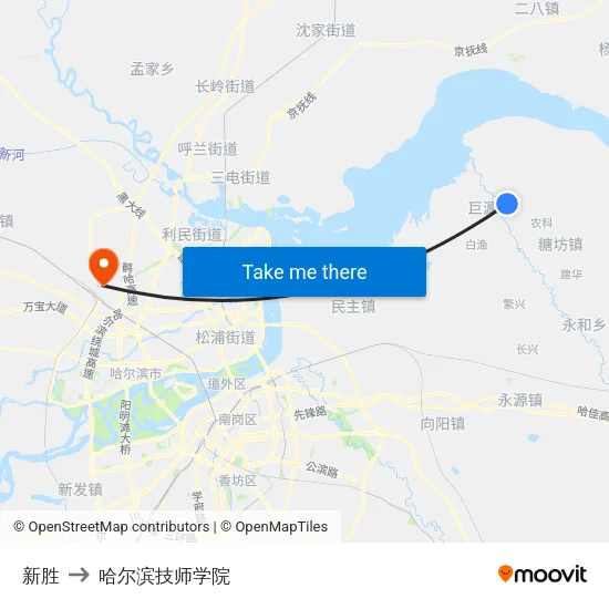 新胜 to 哈尔滨技师学院 map