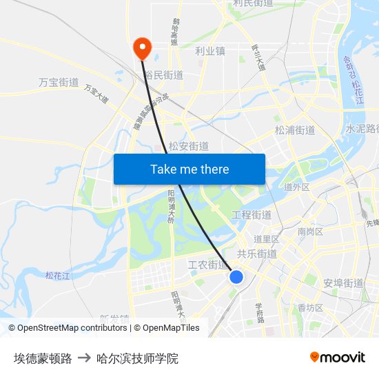 埃德蒙顿路 to 哈尔滨技师学院 map