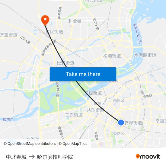 中北春城 to 哈尔滨技师学院 map