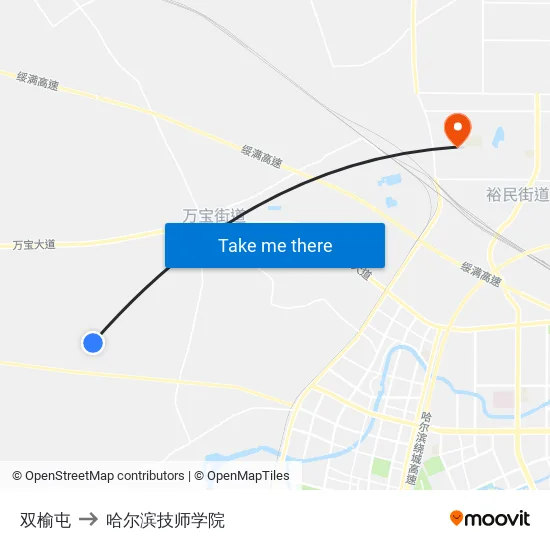 双榆屯 to 哈尔滨技师学院 map