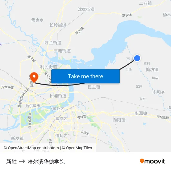 新胜 to 哈尔滨华德学院 map