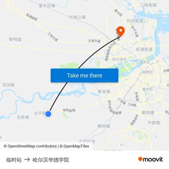 临时站 to 哈尔滨华德学院 map