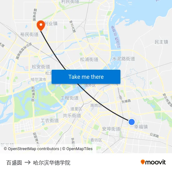 百盛圆 to 哈尔滨华德学院 map