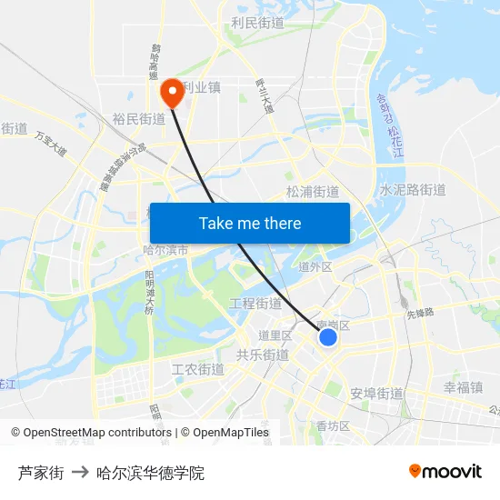 芦家街 to 哈尔滨华德学院 map