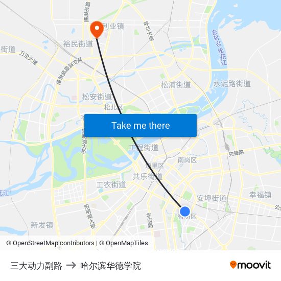 三大动力副路 to 哈尔滨华德学院 map