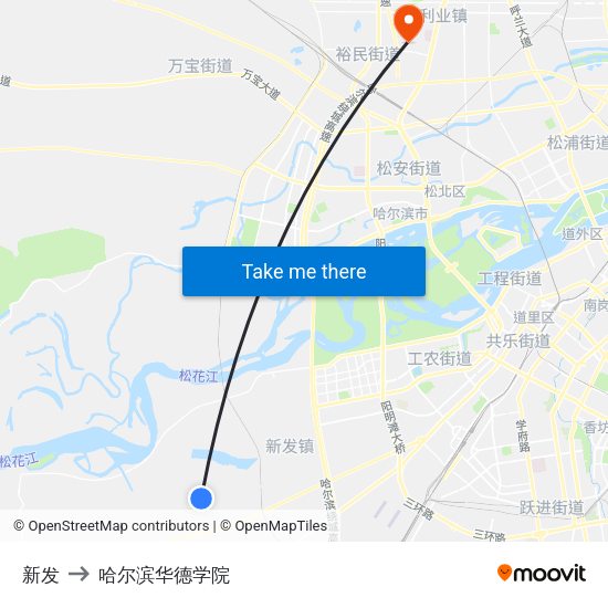新发 to 哈尔滨华德学院 map