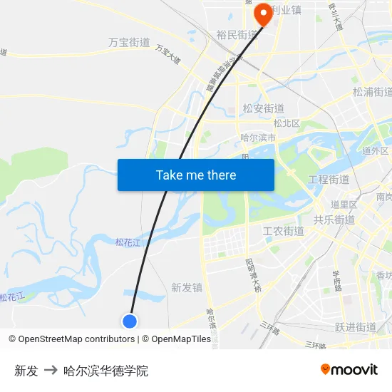 新发 to 哈尔滨华德学院 map