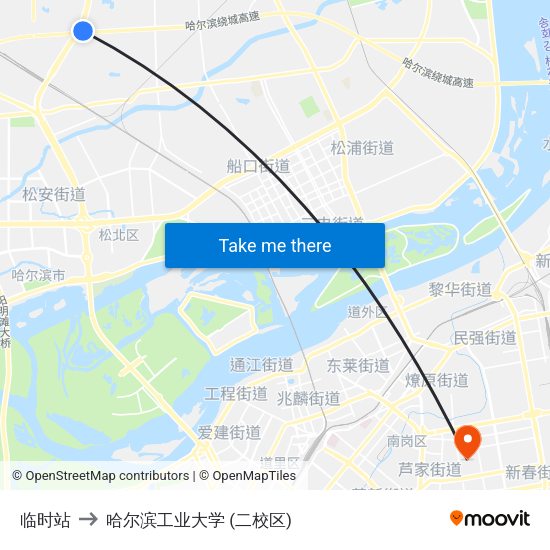 临时站 to 哈尔滨工业大学 (二校区) map