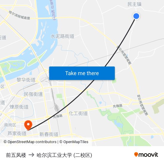 前五凤楼 to 哈尔滨工业大学 (二校区) map