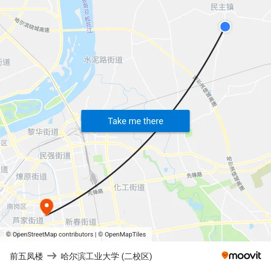 前五凤楼 to 哈尔滨工业大学 (二校区) map