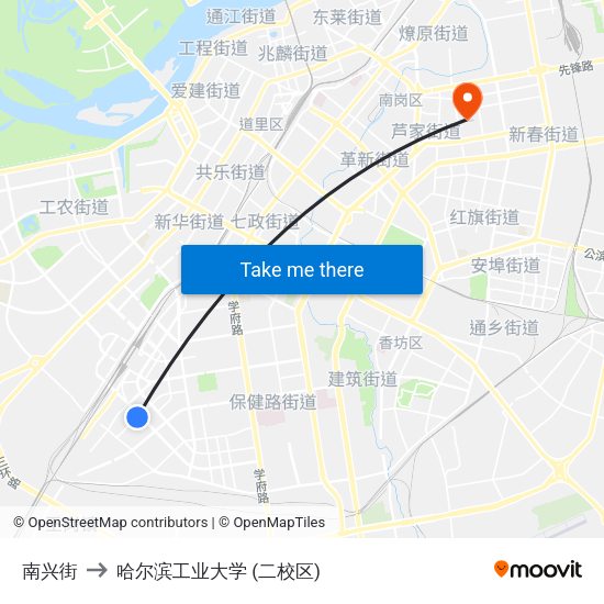 南兴街 to 哈尔滨工业大学 (二校区) map