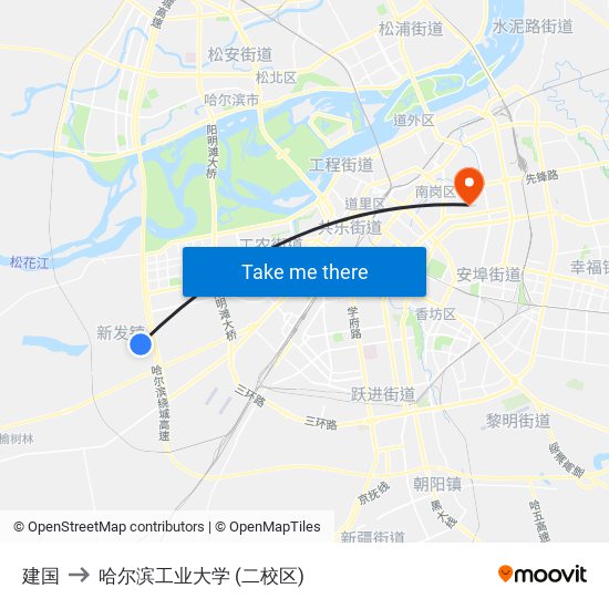 建国 to 哈尔滨工业大学 (二校区) map