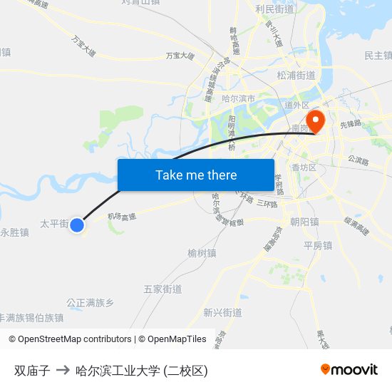 双庙子 to 哈尔滨工业大学 (二校区) map