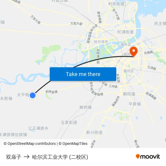 双庙子 to 哈尔滨工业大学 (二校区) map