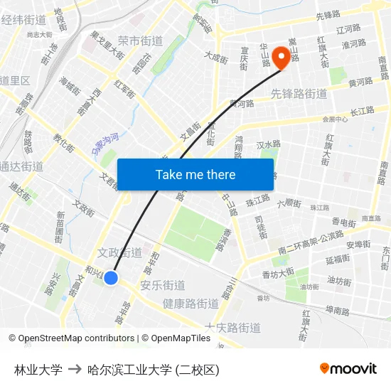 林业大学 to 哈尔滨工业大学 (二校区) map