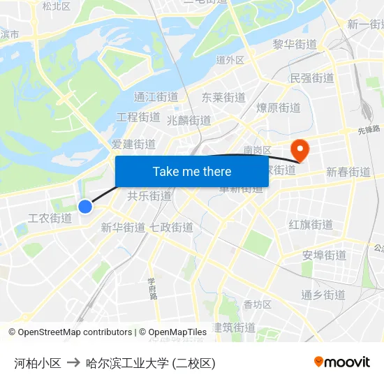 河柏小区 to 哈尔滨工业大学 (二校区) map