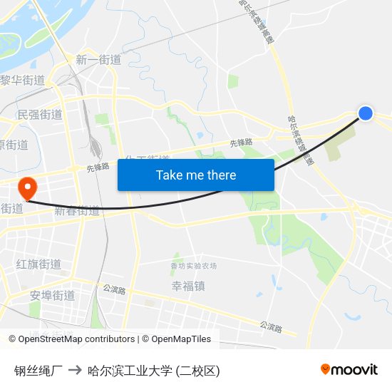 钢丝绳厂 to 哈尔滨工业大学 (二校区) map