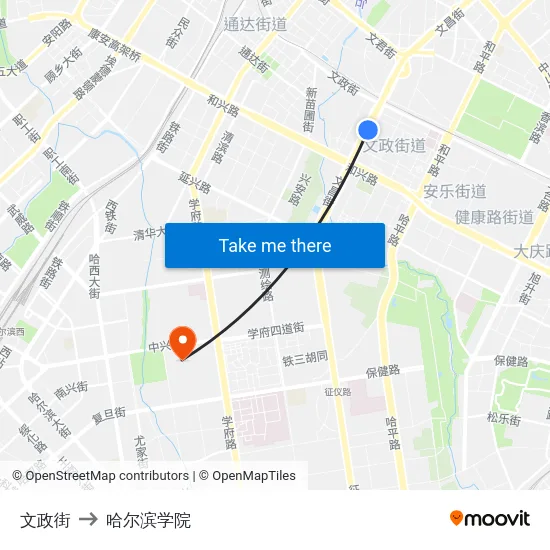 文政街 to 哈尔滨学院 map