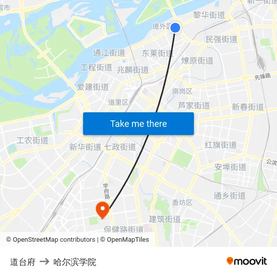 道台府 to 哈尔滨学院 map