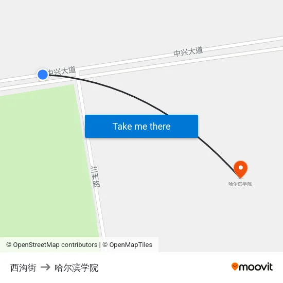 西沟街 to 哈尔滨学院 map