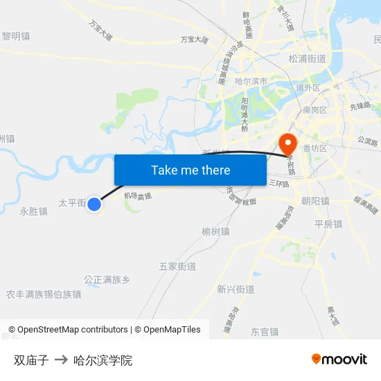 双庙子 to 哈尔滨学院 map