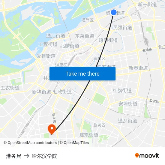 港务局 to 哈尔滨学院 map